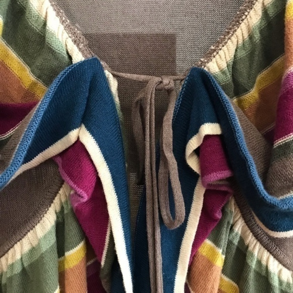 Kenzo Brown Colorful Stripe Ruffle Peplum Tie Front Cardigan Sweater Small - Picture 7 of 16